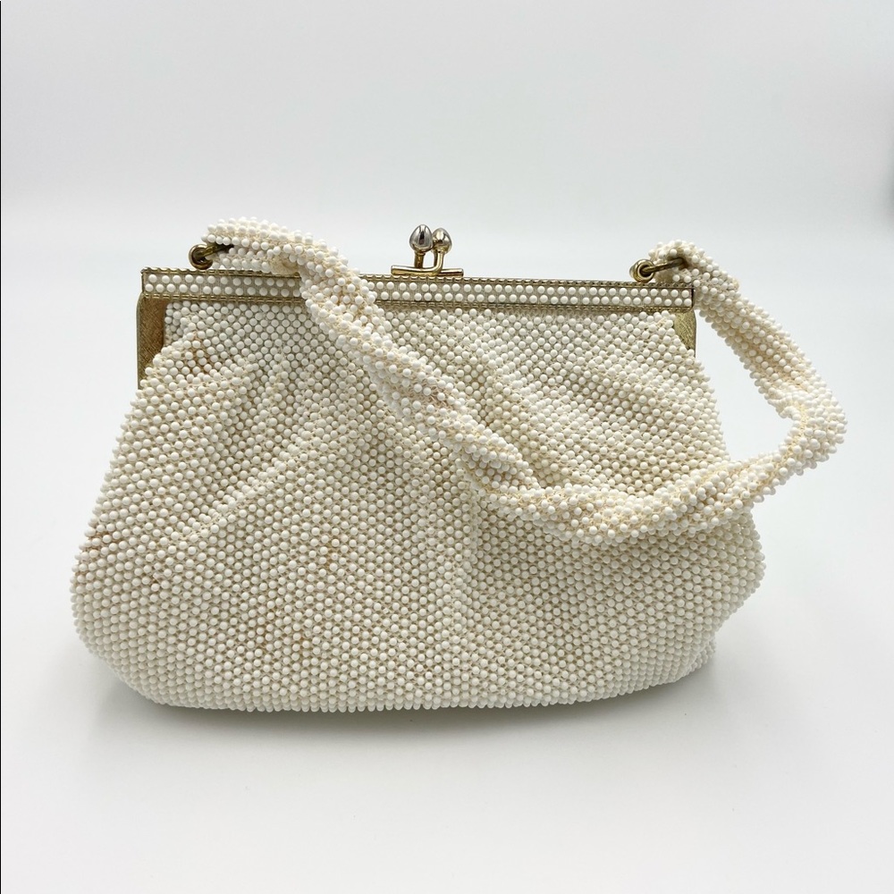 Vintage White Cream Beaded Handbag by Lumured